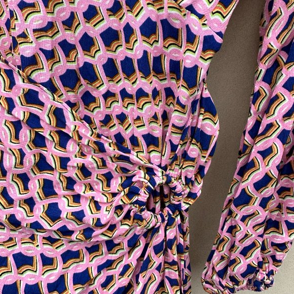 Diane Von Furstenberg Draco Wrap V-neck Dress Deep Blue Geometric Print Sz 2 - Picture 5 of 11
